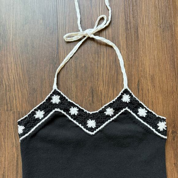 Ann Taylor LOFT Black White Sweater Knit Halter Top Boho Cotton Small - Picture 6 of 10
